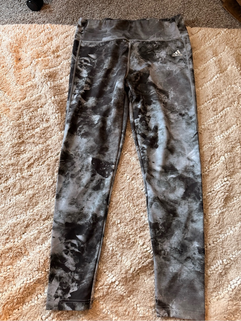 adidas Black & White Marble-Print Leggings